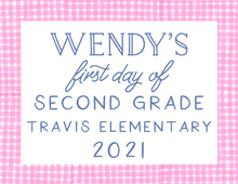 Load image into Gallery viewer, PINK GINGHAM PRINTABLE SCHOOL SIGN SET (customizable font colors)