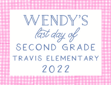 Load image into Gallery viewer, PINK GINGHAM PRINTABLE SCHOOL SIGN SET (customizable font colors)