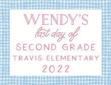 Load image into Gallery viewer, BLUE GINGHAM PRINTABLE SCHOOL SIGN SET (customizable font colors)