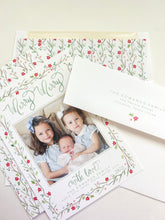 Load image into Gallery viewer, WATERCOLOR TEXT POINSETTIA CARD
