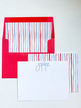 Load image into Gallery viewer, SUMMER STRIPE STATIONERY SET W/ LINERS (RED STRAIGHT FLAP ENVELOPES)
