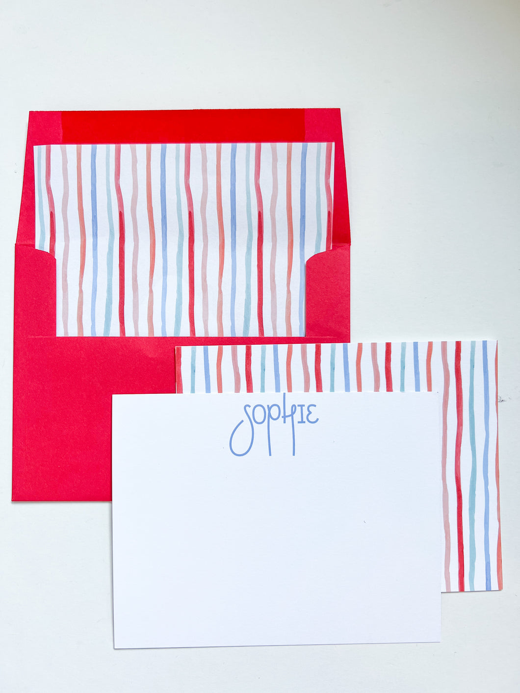 SUMMER STRIPE STATIONERY SET W/ LINERS (RED STRAIGHT FLAP ENVELOPES)